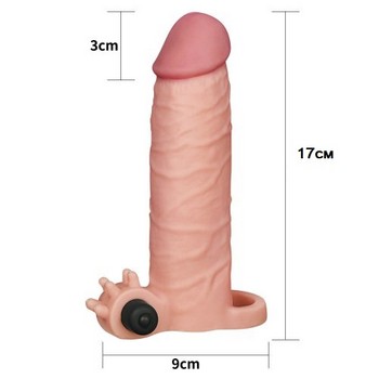 Удлиняющая насадка на пенис с вибрацией Super-Realistic Penis Extension Sleeve +5 см