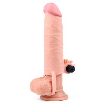 Удлиняющая насадка на пенис с вибрацией Super-Realistic Penis Extension Sleeve +5 см