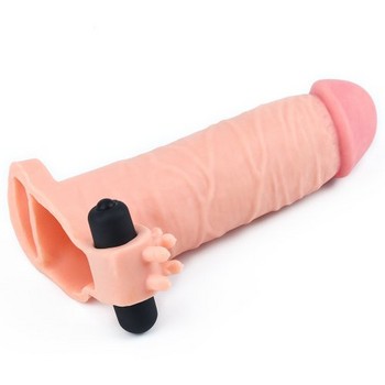 Удлиняющая насадка на пенис с вибрацией Super-Realistic Penis Extension Sleeve +5 см
