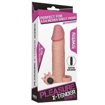 Насадка на пенис удлиняющая с вибрацией Super-Realistic Penis Extension Sleeve + 5 см