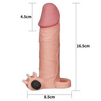 Насадка на пенис удлиняющая с вибрацией Super-Realistic Penis Extension Sleeve + 5 см