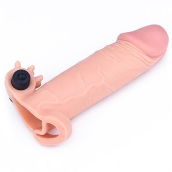 Насадка на пенис удлиняющая с вибрацией Super-Realistic Penis Extension Sleeve + 5 см