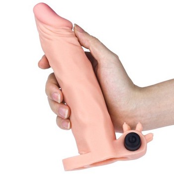 Насадка удлиняющая на пенис с вибрацией Super-Realistic Penis Extension Sleeve + 6 см