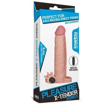 Удлиняющая насадка с вибрацией Super-Realistic Penis Extension Sleeve + 5 см