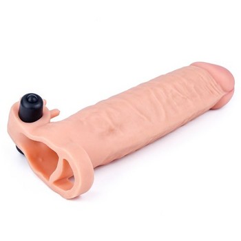 Удлиняющая насадка с вибрацией Super-Realistic Penis Extension Sleeve + 5 см