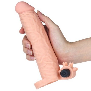 Удлиняющая насадка с вибрацией Super-Realistic Penis Extension Sleeve + 5 см