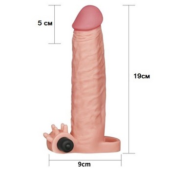 Удлиняющая насадка с вибрацией Super-Realistic Penis Extension Sleeve + 5 см