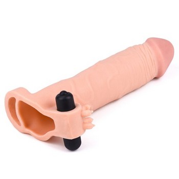 Насадка с вибрацией удлиняющая Super-Realistic Penis Extension Sleeve +5 см