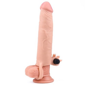 Насадка с вибрацией удлиняющая Super-Realistic Penis Extension Sleeve +5 см