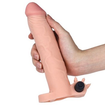 Насадка с вибрацией удлиняющая Super-Realistic Penis Extension Sleeve +5 см