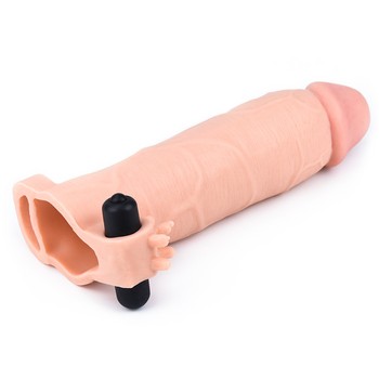 Удлиняющая насадка с вибрацией Super-Realistic Penis + 5,5 см к длине