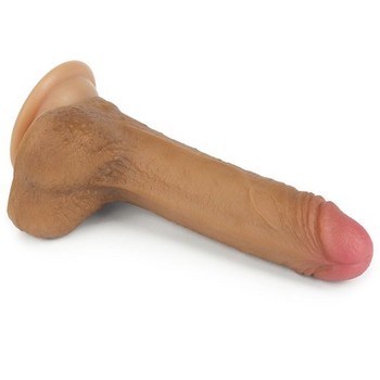 Фаллоимитатор на присоске с мошонкой мулат Dual-Layered Silicone Cock 18 см