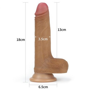 Фаллоимитатор на присоске с мошонкой мулат Dual-Layered Silicone Cock 18 см