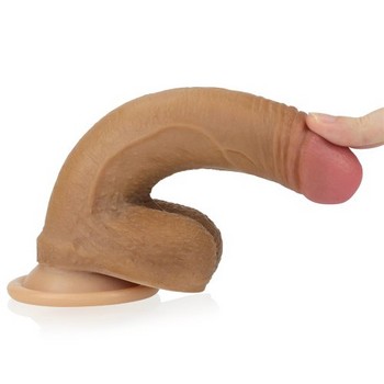 Фаллоимитатор на присоске с мошонкой мулат Dual-Layered Silicone Cock 18 см