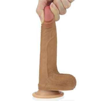 Фаллоимитатор на присоске с мошонкой мулат Dual-Layered Silicone Cock 18 см