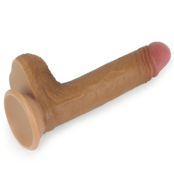 Фаллоимитатор на присоске с мошонкой мулат Dual-Layered Silicone Cock 18 см