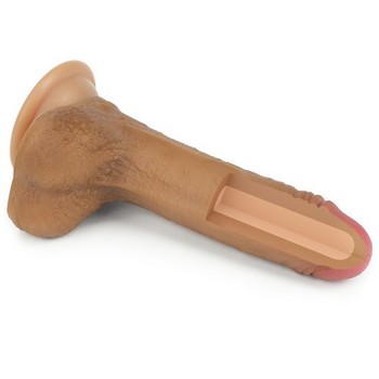 Фаллоимитатор на присоске с мошонкой мулат Dual-Layered Silicone Cock 18 см