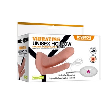 Фаллопротез для двойного проникновения Unisex Hollow Double с вибрацией