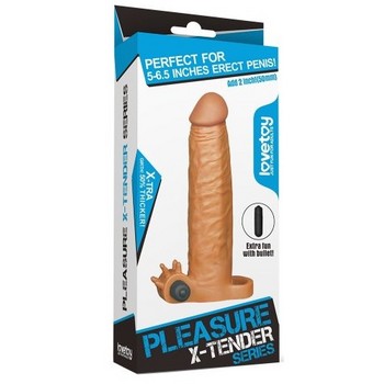 Удлиняющая насадка с вибрацией мулат Super-Realistic Penis + 5 см