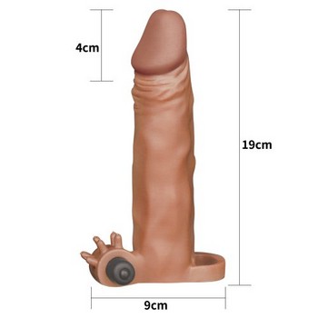 Насадка удлиняющая на пенис с вибрацией мулат Super-Realistic Penis Extension Sleeve +6 см