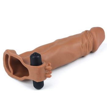 Насадка удлиняющая на пенис с вибрацией мулат Super-Realistic Penis Extension Sleeve +6 см