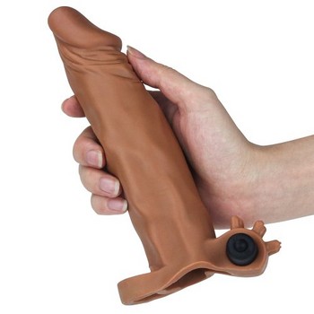 Насадка удлиняющая на пенис с вибрацией мулат Super-Realistic Penis Extension Sleeve +6 см