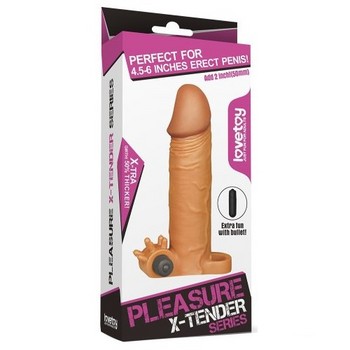 Насадка на пенис удлиняющая с вибрацией мулат Super-Realistic Penis Extension Sleeve + 5 см