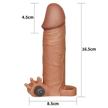 Насадка на пенис удлиняющая с вибрацией мулат Super-Realistic Penis Extension Sleeve + 5 см