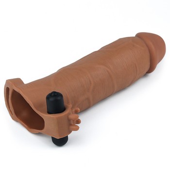 C вибрацией удлиняющая насадка Super-Realistic Penis Extension Sleeve +5,5 см