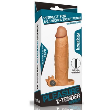 C вибрацией удлиняющая насадка Super-Realistic Penis Extension Sleeve +5,5 см