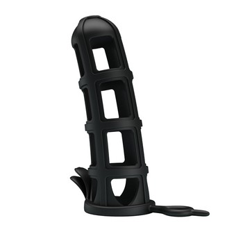Черная силиконовая насадка с петлёй на мошонку Penis Sleeve