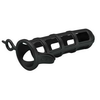 Черная силиконовая насадка с петлёй на мошонку Penis Sleeve
