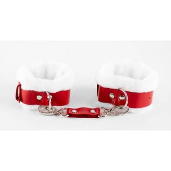Оковы на ноги из натуральной кожи с нежным мехом Red
