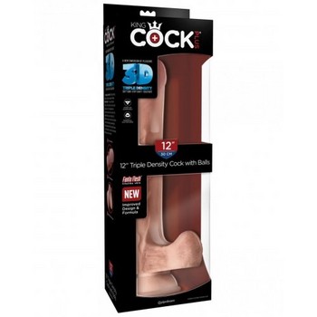 Огромный фаллос с мошонкой на присоске King Cock Plus Triple Density 33 см