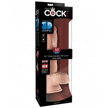 Большой фаллос с мошонкой на присоске King Cock Plus Triple Density 28 см