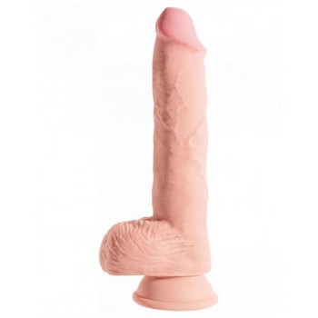Большой фаллос с мошонкой на присоске King Cock Plus Triple Density 28 см
