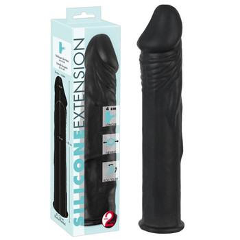 Силиконовая насадка на пенис черного цвета Silicone Extension + 4 см